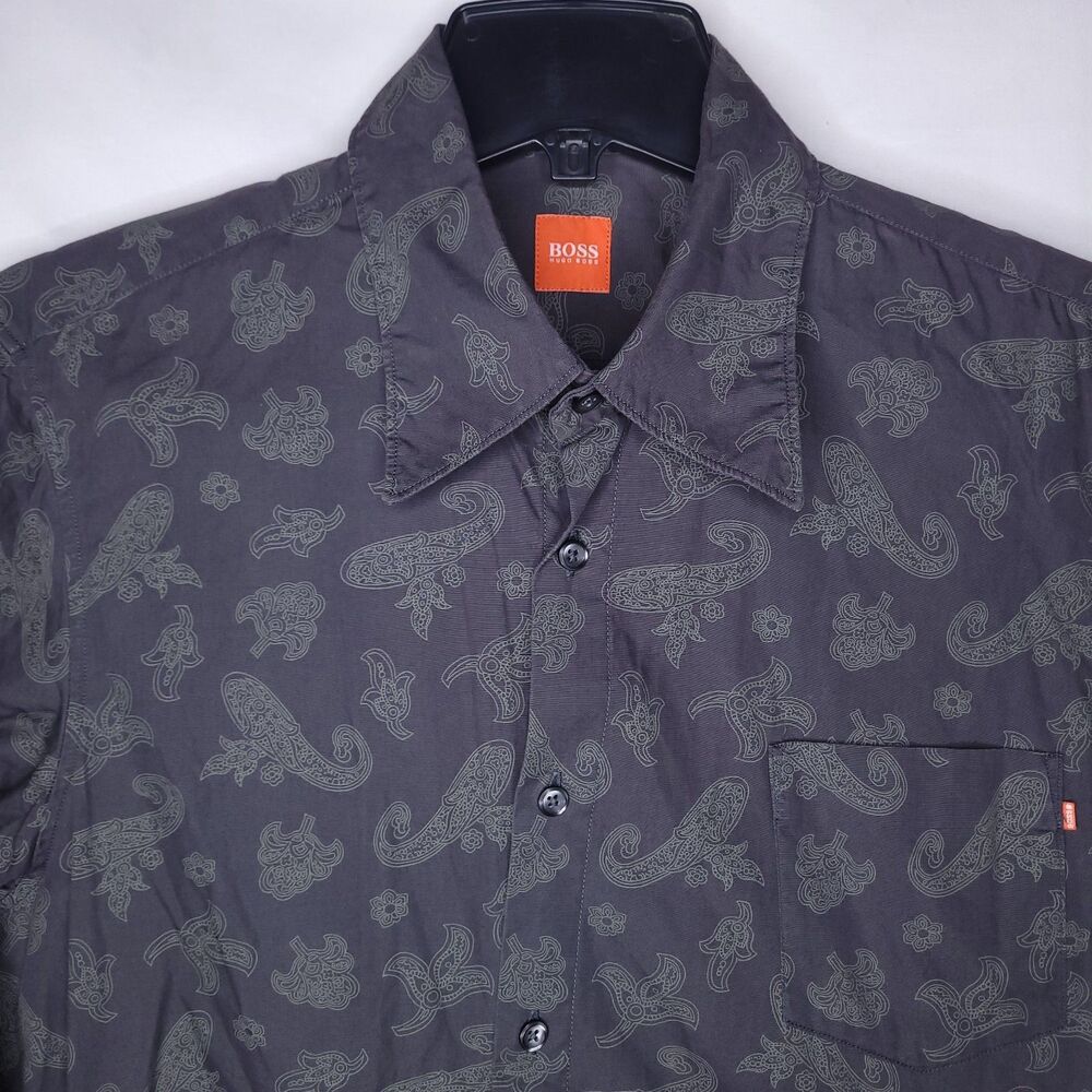 Hugo Boss Shirt Mens Medium Paisley Gray AOP